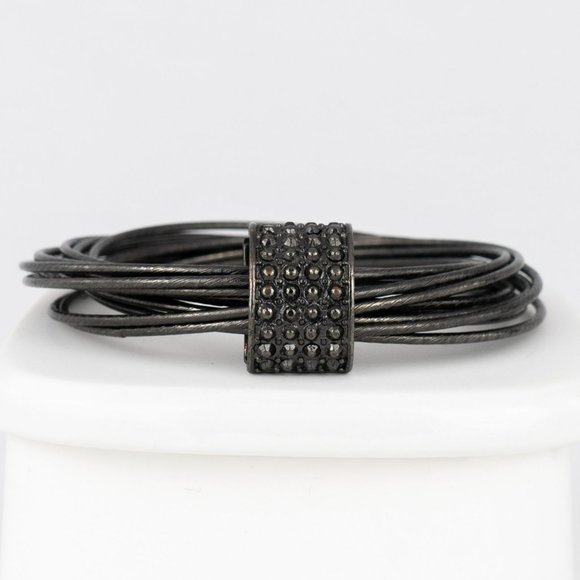 Gunmetal Connected Bangle Bracelet Hematite Color Joined Combined 8" Textured - Picture 1 of 5